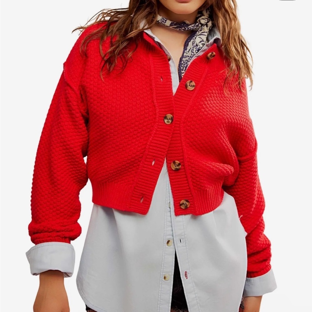 Free People Red Cardigan Sweater